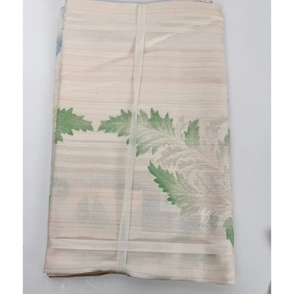 VTG DAMASK Linen Pastel Floral Tablecloth (47x47) & Napkins (3) NOS‎ Handpainted